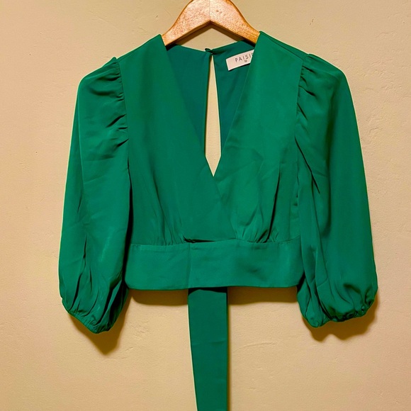 [basically NWOT!]Paisie Vibrant Kelly Green Blouse - Picture 7 of 9